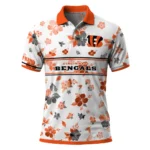 Cincinnati Bengals Polo Shirt Custom Floral Pinstripe Orange White Best Selling