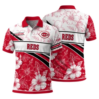 Cincinnati Reds Polo Shirt Personalized Floral Angles Red White Fashion Forward