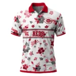 Cincinnati Reds Polo Shirt Personalized Floral Pinstripe Red White Best Selling