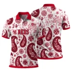 Cincinnati Reds Polo Shirt Personalized Paisley Florals Red White Best Selling
