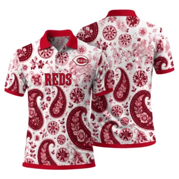 Cincinnati Reds Polo Shirt Personalized Paisley Florals Red White Fashion Forward