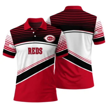 Cincinnati Reds Polo Shirt Personalized Slanted Stripes Red White Fashion Forward