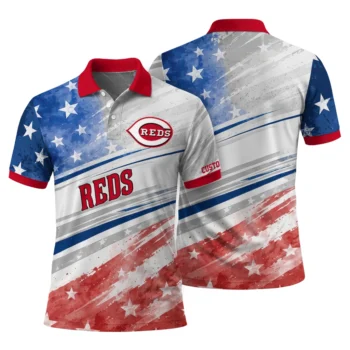 Cincinnati Reds Polo Shirt Personalized Star Stripes Red Blue Fashion Forward
