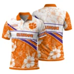 Clemson Tigers Polo Shirt Customized Floral Angles Orange White Best Selling
