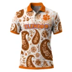 Clemson Tigers Polo Shirt Customized Paisley Florals Orange White Best Selling