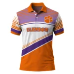 Clemson Tigers Polo Shirt Customized Slanted Stripes Orange White Best Selling