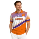 Clemson Tigers Polo Shirt Customized Slanted Stripes Orange White Best Selling