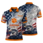 Clemson Tigers Polo Shirt Customized Star Brushstrokes Orange Blue Best Selling
