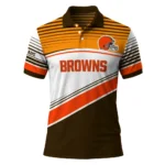 Cleveland Browns Polo Shirt Custom Slanted Stripes Brown White Best Selling