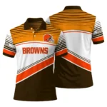 Cleveland Browns Polo Shirt Custom Slanted Stripes Brown White Best Selling