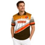 Cleveland Browns Polo Shirt Custom Slanted Stripes Brown White Best Selling
