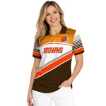 Cleveland Browns Polo Shirt Custom Slanted Stripes Brown White Best Selling