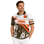 Cleveland Browns Polo Shirt Customized Floral Angles Brown White Best Selling