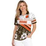 Cleveland Browns Polo Shirt Customized Floral Angles Brown White Best Selling