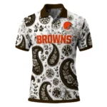 Cleveland Browns Polo Shirt Personalized Paisley Florals Brown White Best Selling