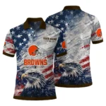 Cleveland Browns Polo Shirt Personalized Star Brushstrokes Brown Blue Best Selling