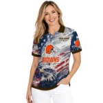 Cleveland Browns Polo Shirt Personalized Star Brushstrokes Brown Blue Best Selling