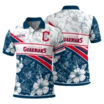 Cleveland Guardians Polo Shirt Custom Floral Angles Navy Blue White Best Selling