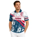 Cleveland Guardians Polo Shirt Custom Floral Angles Navy Blue White Best Selling