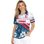 Cleveland Guardians Polo Shirt Custom Floral Angles Navy Blue White Best Selling