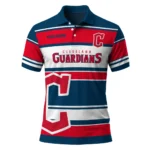 Cleveland Guardians Polo Shirt Custom Horizontal Blocks Navy Blue Best Selling