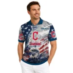 Cleveland Guardians Polo Shirt Custom Star Brushstrokes Navy Blue Best Selling