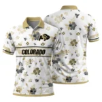 Colorado Buffaloes Polo Shirt Customized Floral Pinstripe Gold White Best Selling