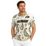 Colorado Buffaloes Polo Shirt Customized Paisley Florals Gold White Best Selling