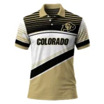 Colorado Buffaloes Polo Shirt Customized Slanted Stripes Gold White Best Selling