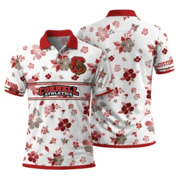 Cornell Big Red Polo Shirt Customized Floral Pinstripe Red White Fashion Forward