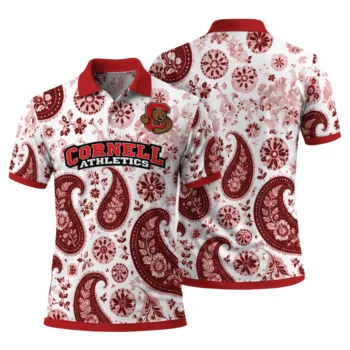 Cornell Big Red Polo Shirt Customized Paisley Florals Red White Fashion Forward