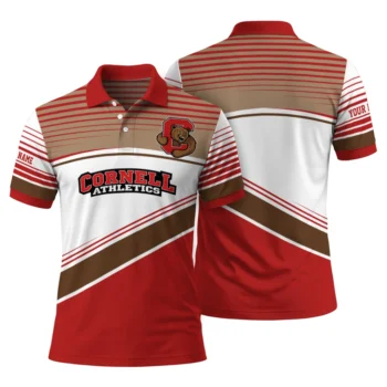 Cornell Big Red Polo Shirt Customized Slanted Stripes Red White Fashion Forward