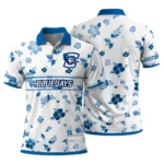 Creighton Bluejays Polo Shirt Custom Floral Pinstripe Blue White Best Selling