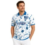 Creighton Bluejays Polo Shirt Custom Floral Pinstripe Blue White Best Selling