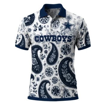 Dallas Cowboys Polo Shirt Custom Paisley Florals Blue White Best Selling