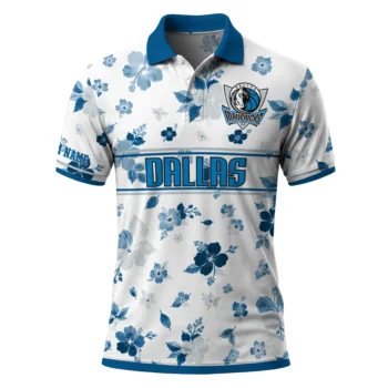 Dallas Mavericks Polo Shirt - Personalized Floral Pinstripe Blue White