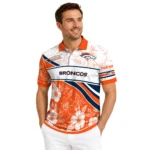 Denver Broncos Polo Shirt Custom Floral Angles Orange White Best Selling