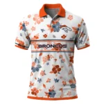 Denver Broncos Polo Shirt Custom Floral Pinstripe Orange White Best Selling