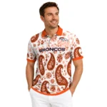 Denver Broncos Polo Shirt Customized Paisley Florals Orange White Best Selling