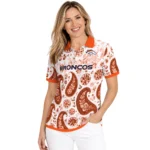 Denver Broncos Polo Shirt Customized Paisley Florals Orange White Best Selling