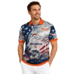 Denver Broncos Polo Shirt Customized Star Brushstrokes Orange Blue Best Selling