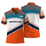 Denver Broncos Polo Shirt Personalized Slanted Stripes Orange White Best Selling