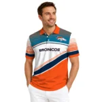 Denver Broncos Polo Shirt Personalized Slanted Stripes Orange White Best Selling