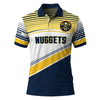Denver Nuggets Polo Shirt - Custom Slanted Stripes Blue White