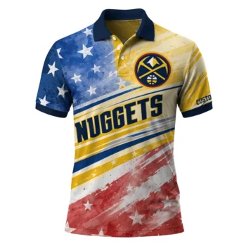 Denver Nuggets Polo Shirt - Custom Star Stripes Red Blue