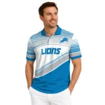 Detroit Lions Polo Shirt Custom Slanted Stripes Blue White Best Selling