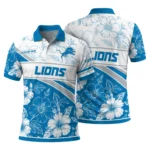 Detroit Lions Polo Shirt Customized Floral Angles Blue White Best Selling