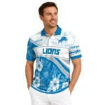 Detroit Lions Polo Shirt Customized Floral Angles Blue White Best Selling