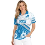 Detroit Lions Polo Shirt Customized Floral Angles Blue White Best Selling