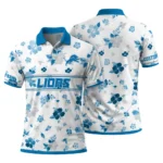 Detroit Lions Polo Shirt Customized Floral Pinstripe Blue White Best Selling